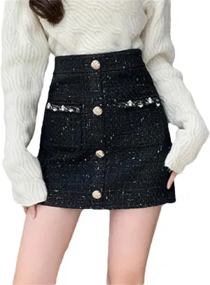 Women Elegant Mini Skirt Slim Office Buttons Pencil Skirt High Waisted Bodycon Skirt