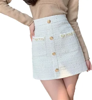 Women Elegant Mini Skirt Slim Office Buttons Pencil Skirt High Waisted Bodycon Skirt
