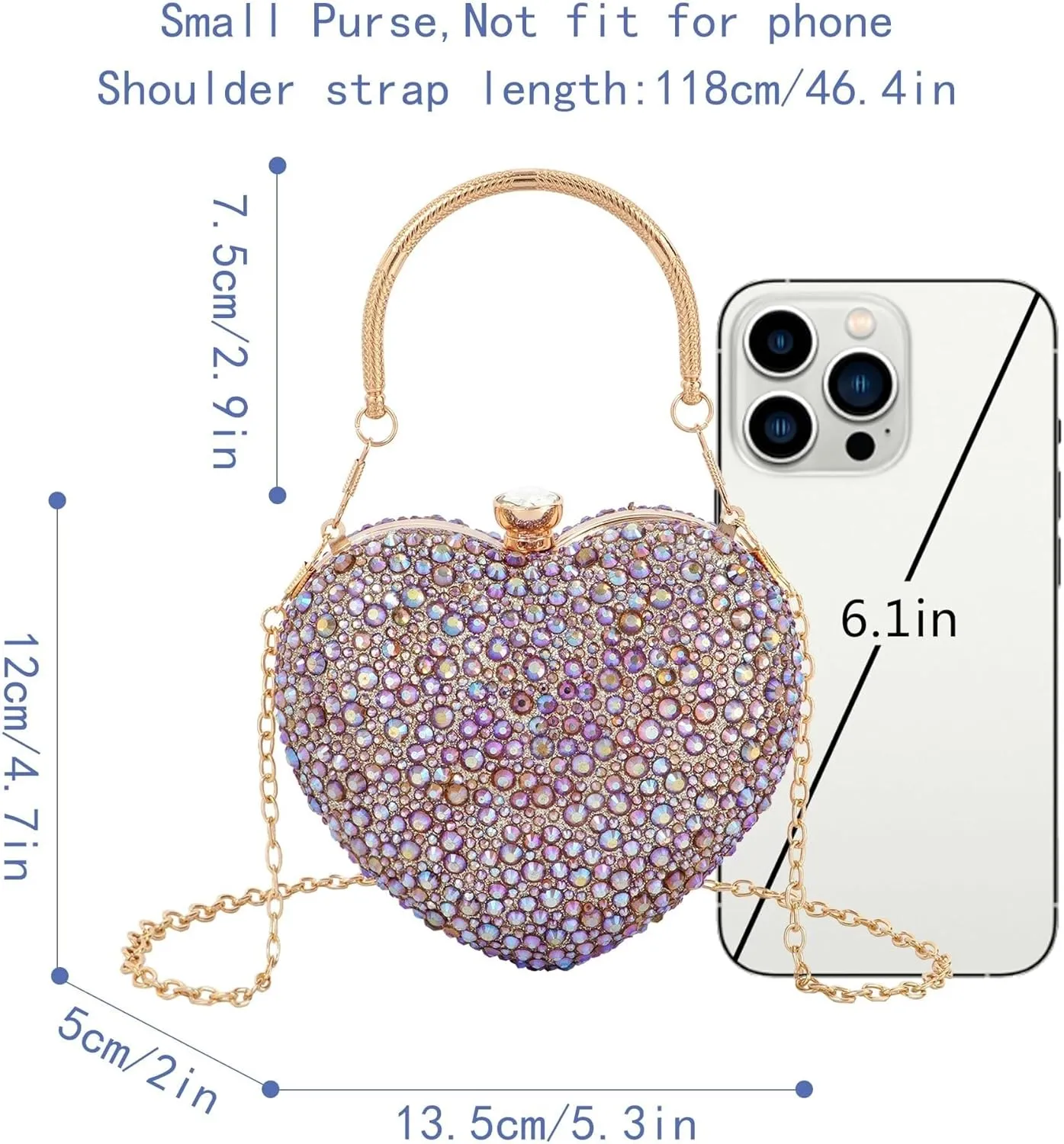 Women Mini Tote Handbag Rhinestone Studded Evening Clutch Crossbody Purse for Prom Party