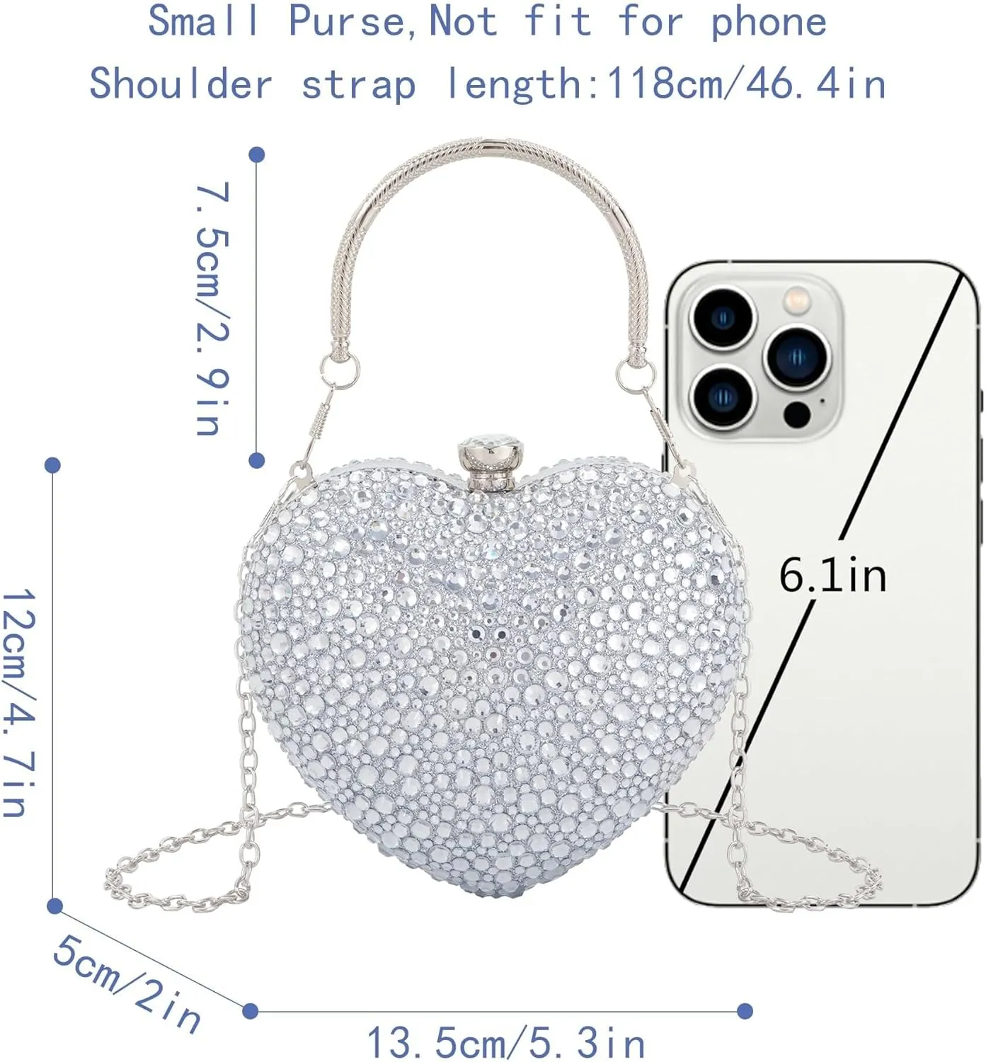 Women Mini Tote Handbag Rhinestone Studded Evening Clutch Crossbody Purse for Prom Party