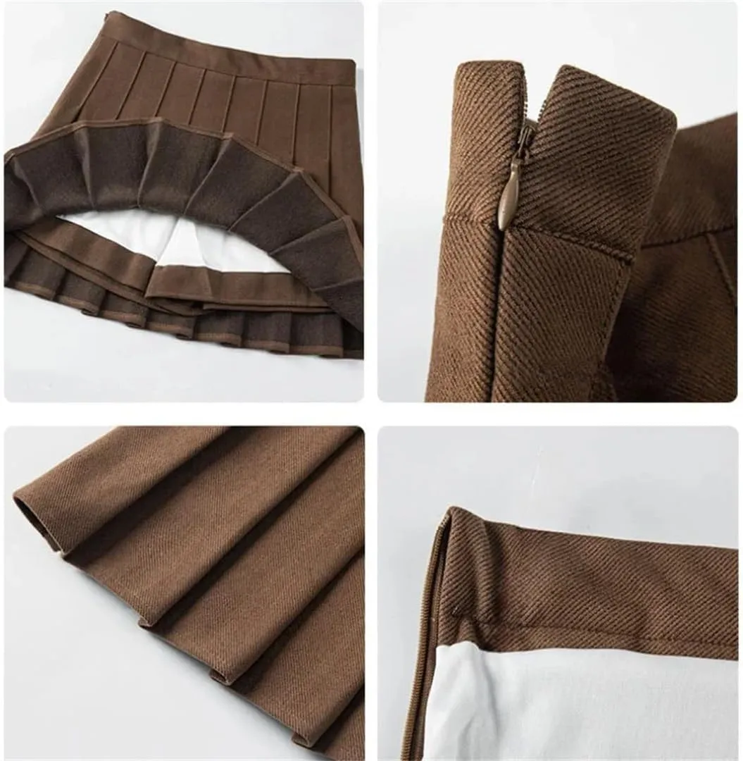 Women School Uniform Pleated Mini Skirt Running Casual High Waisted Skater Skirt