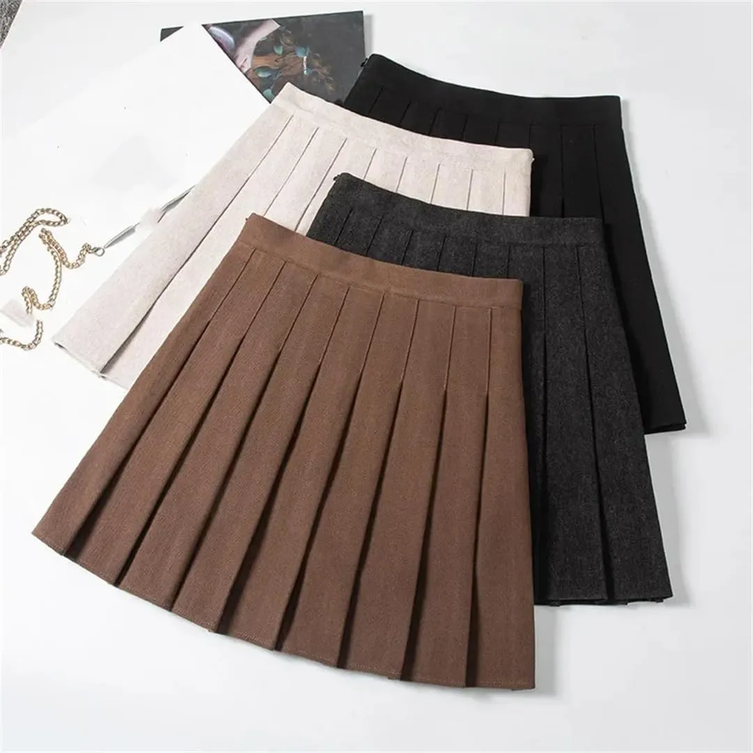 Women School Uniform Pleated Mini Skirt Running Casual High Waisted Skater Skirt