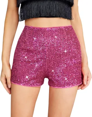 Women Sequin Shorts High Waist Elastic Sparkly Straight Leg Short Glitter Sparkle Hot Pants Party Outfits