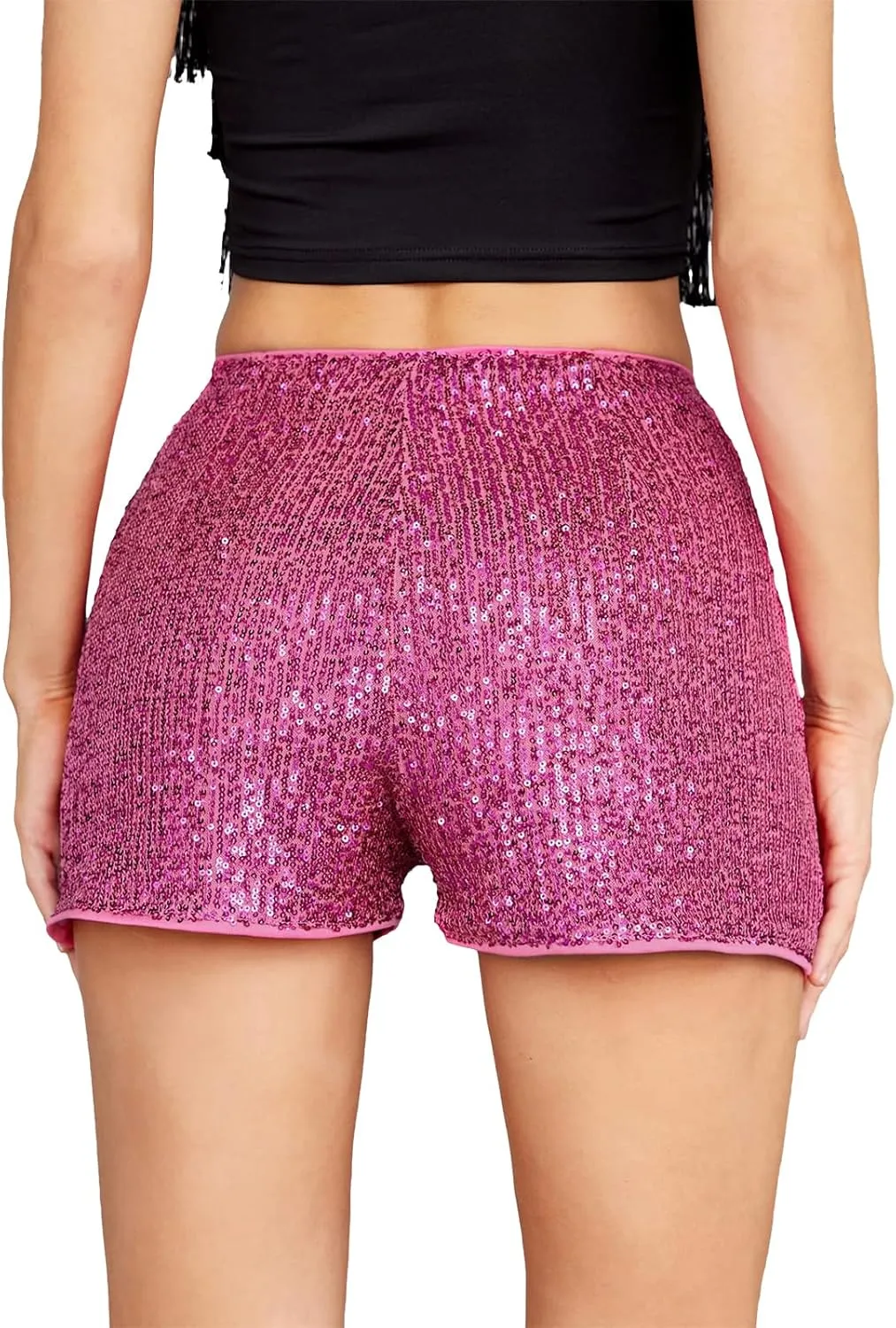 Women Sequin Shorts High Waist Elastic Sparkly Straight Leg Short Glitter Sparkle Hot Pants Party Outfits