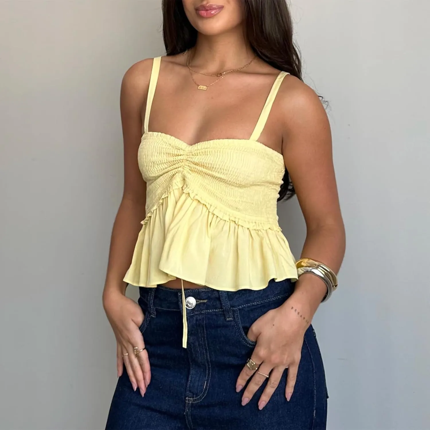 Women Sexy Tank Top Y2k Mesh Lace Halter Strap Backless Sleeveless Sexy Low Neck Crop Cami Slim Going Out Camisole