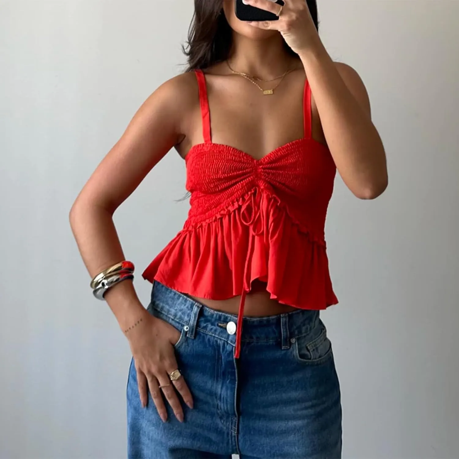 Women Sexy Tank Top Y2k Mesh Lace Halter Strap Backless Sleeveless Sexy Low Neck Crop Cami Slim Going Out Camisole