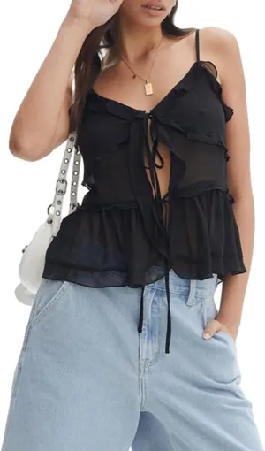 Women Sexy Tank Top Y2k Mesh Lace Halter Strap Backless Sleeveless Sexy Low Neck Crop Cami Slim Going Out Camisole