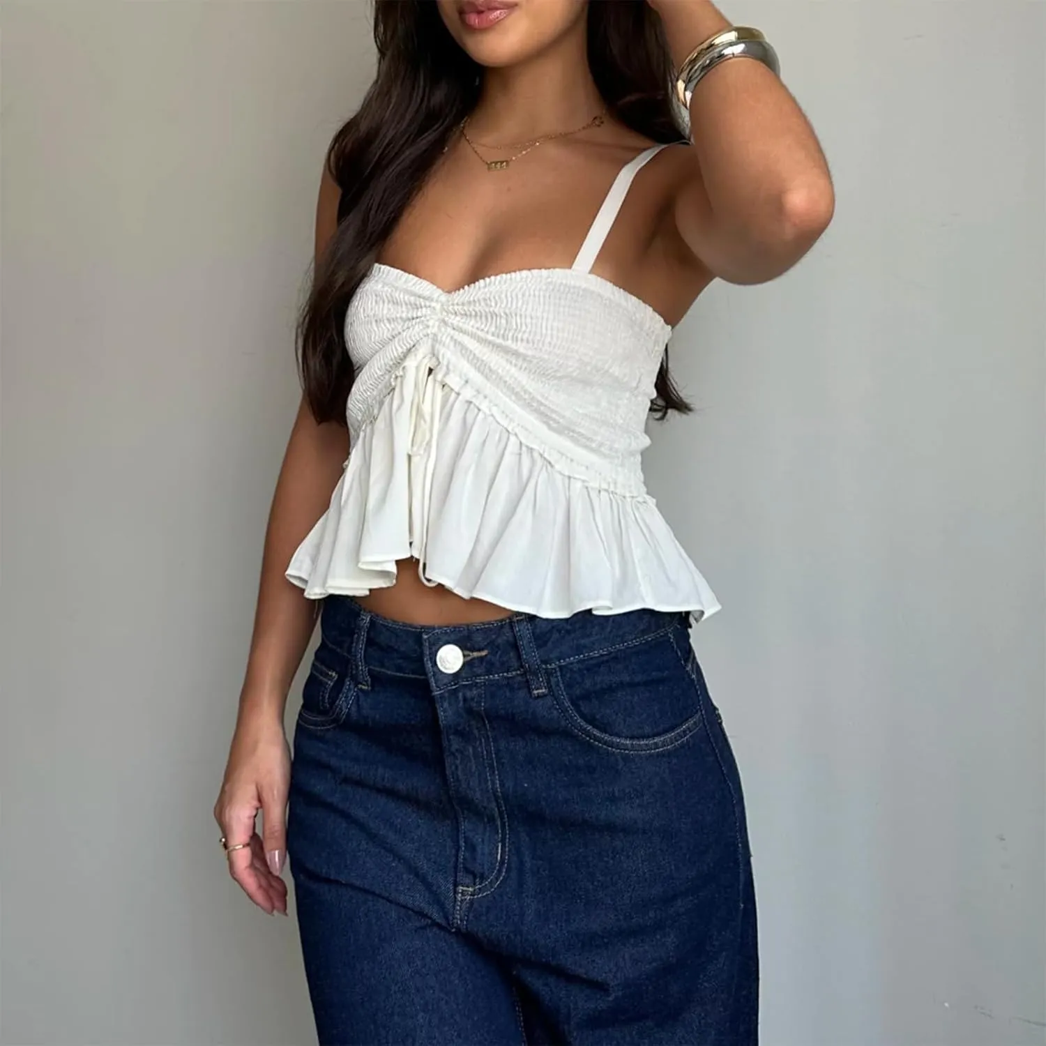 Women Sexy Tank Top Y2k Mesh Lace Halter Strap Backless Sleeveless Sexy Low Neck Crop Cami Slim Going Out Camisole