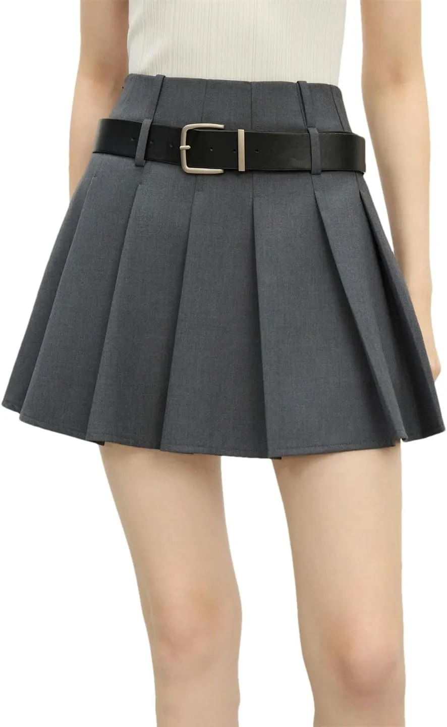 Women Spring Office High Waisted Pleated Skirt Casual Lightweight A-Line Skirts