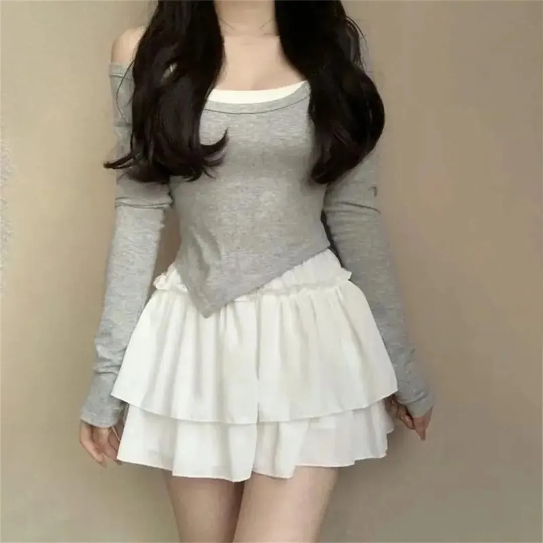 Women Summer Elastic Waist Pleated Fluffy Skirt Solid Youth Loose Casual Pleated A Line Skirt