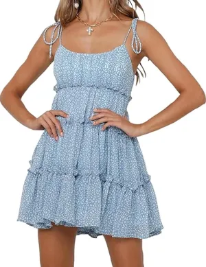 Womens 2024 Summer Floral Mini Dress Boho Flowy Skater Sundresses Short Sleeveless Ruffle Spaghetti Strap Dresses