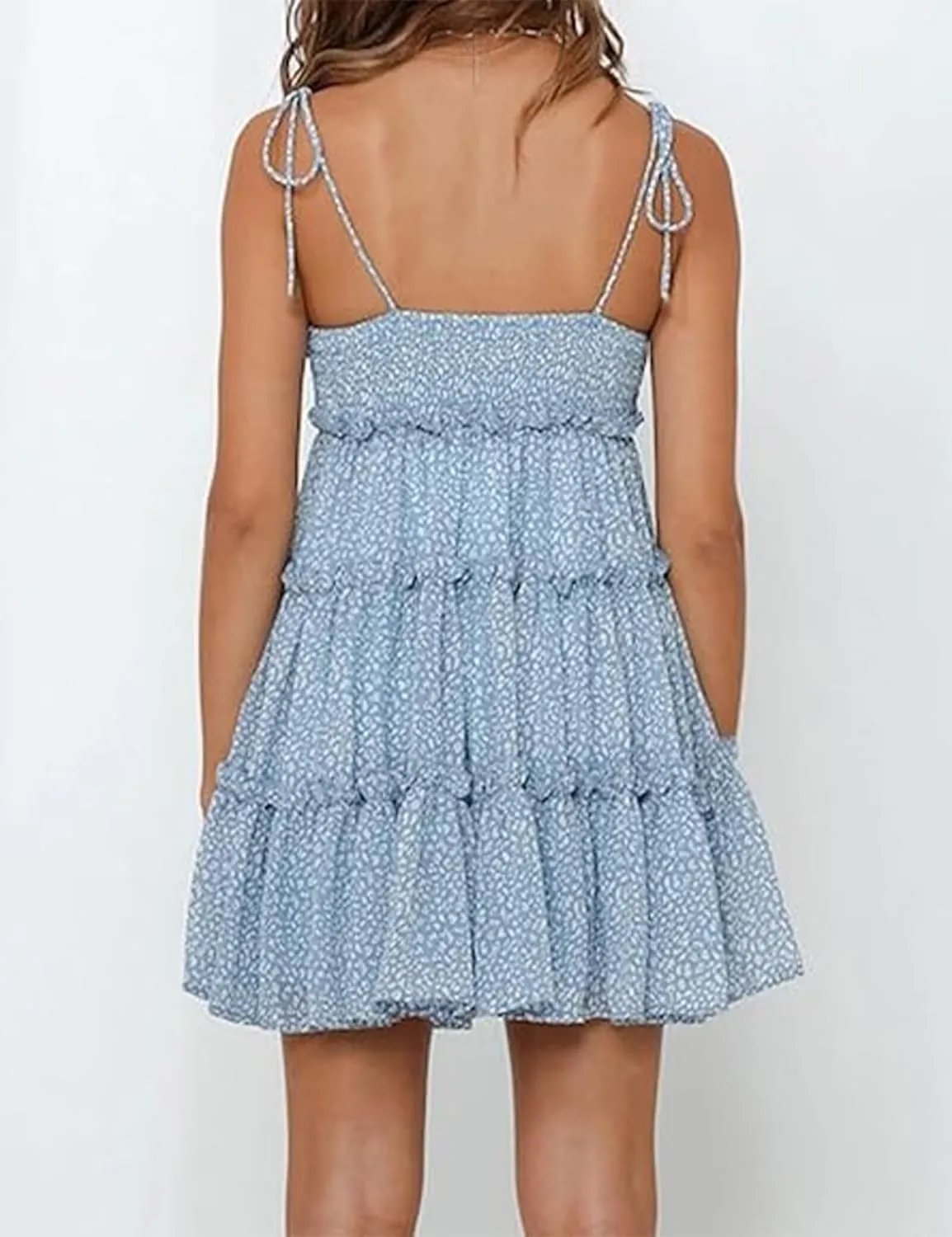 Womens 2024 Summer Floral Mini Dress Boho Flowy Skater Sundresses Short Sleeveless Ruffle Spaghetti Strap Dresses