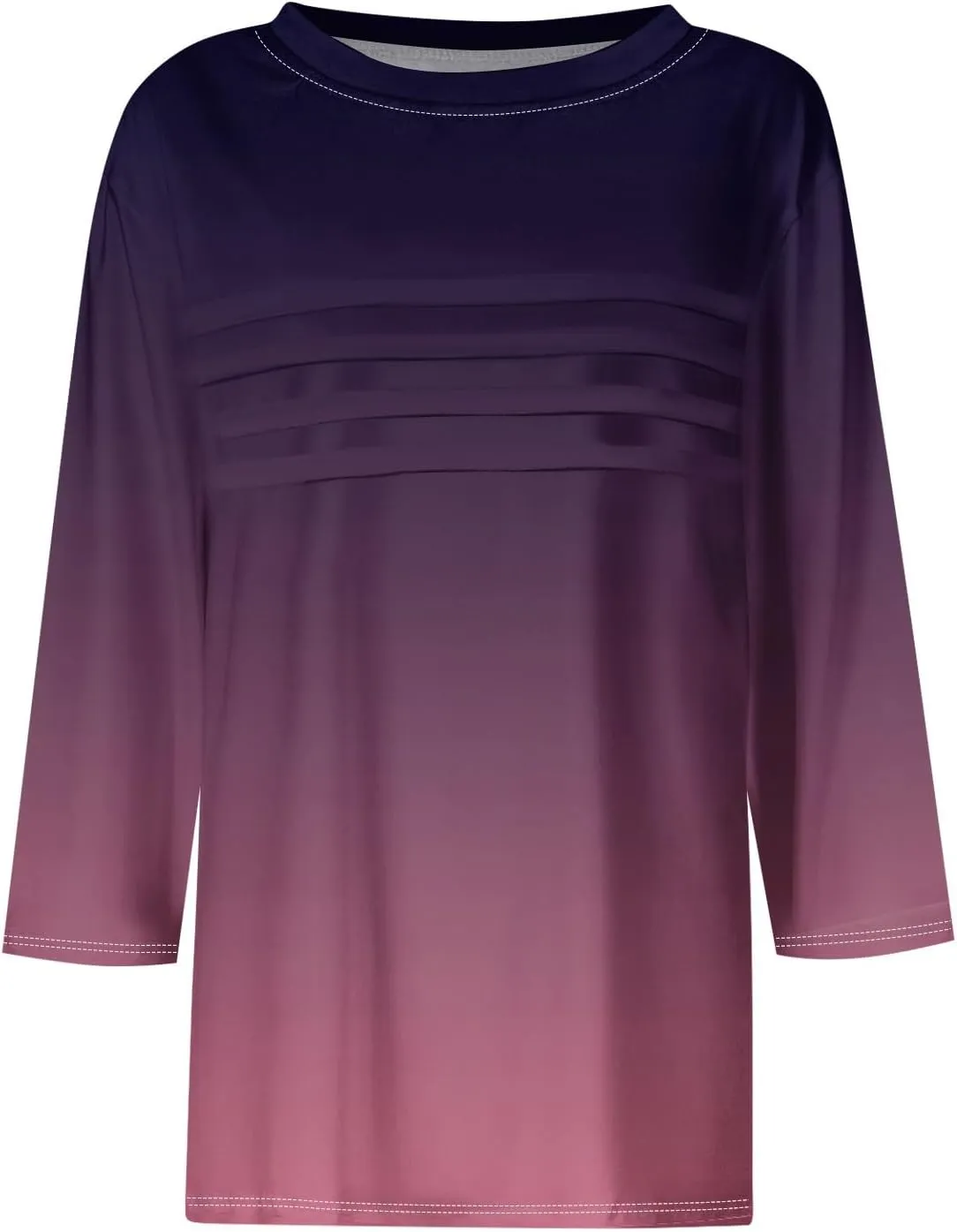 Womens 3/4 Length Sleeve Tops Casual Crewneck Pleated T-Shirts Loose Fit Fashion Tunic Tops