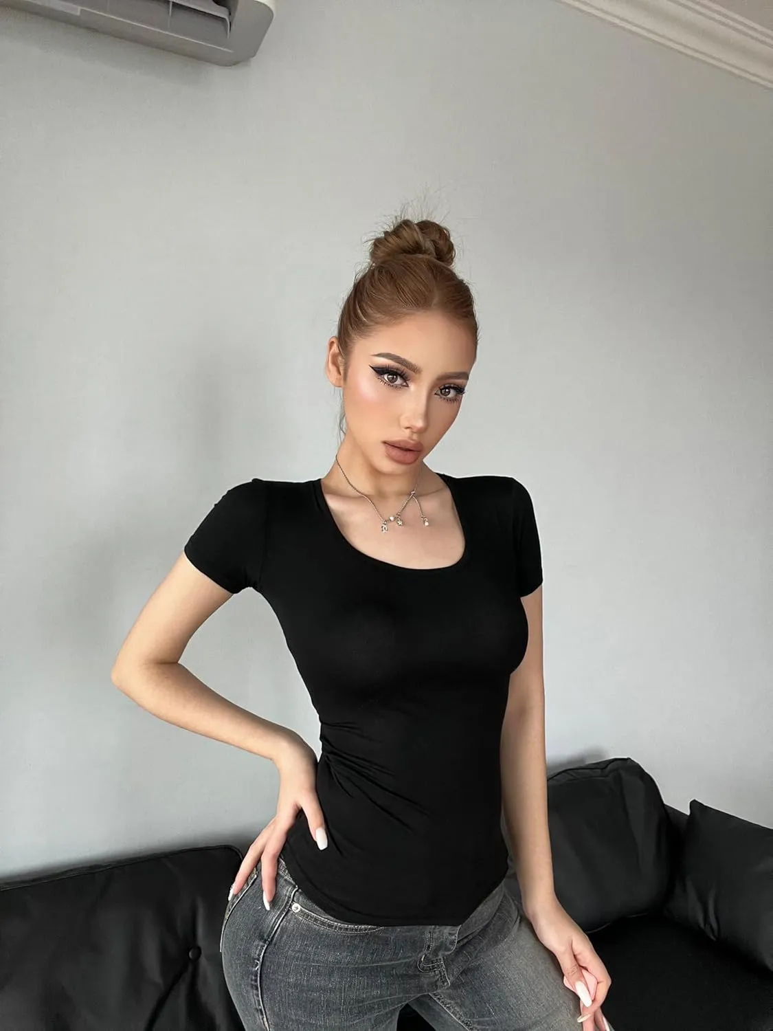 Women's 5pcs Short Sleeve Slim Fit T Shirt Crew Neck BodyconTunics Going Out Tops