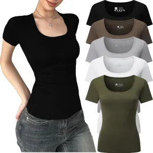 Women's 5pcs Short Sleeve Slim Fit T Shirt Crew Neck BodyconTunics Going Out Tops
