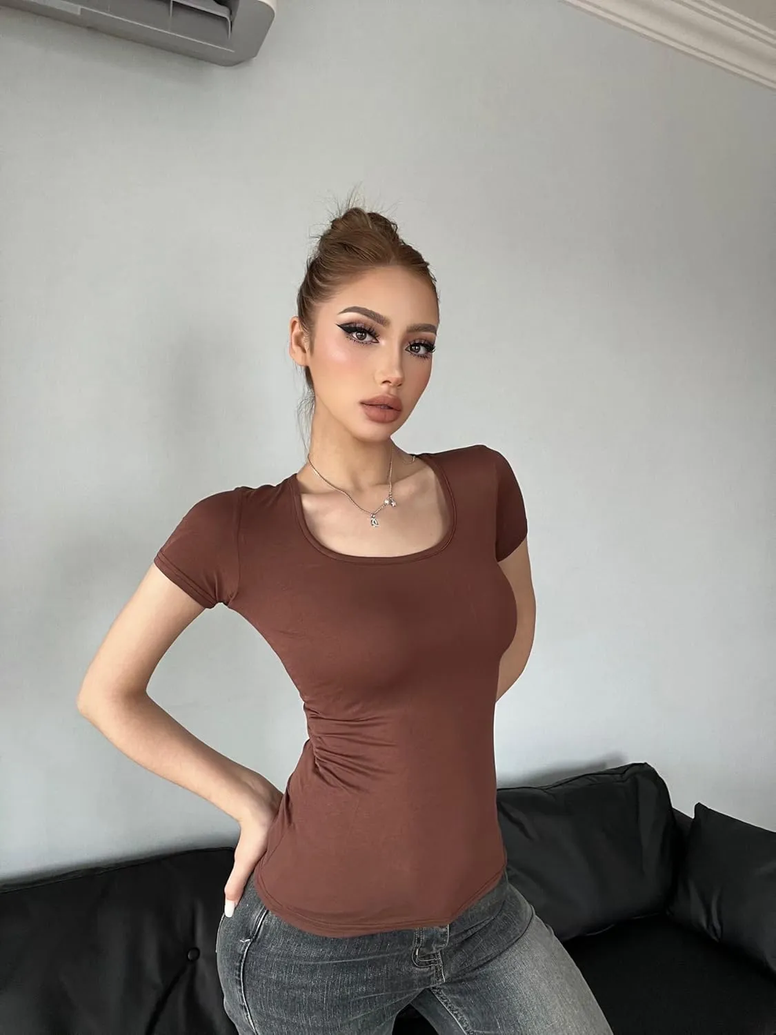 Women's 5pcs Short Sleeve Slim Fit T Shirt Crew Neck BodyconTunics Going Out Tops