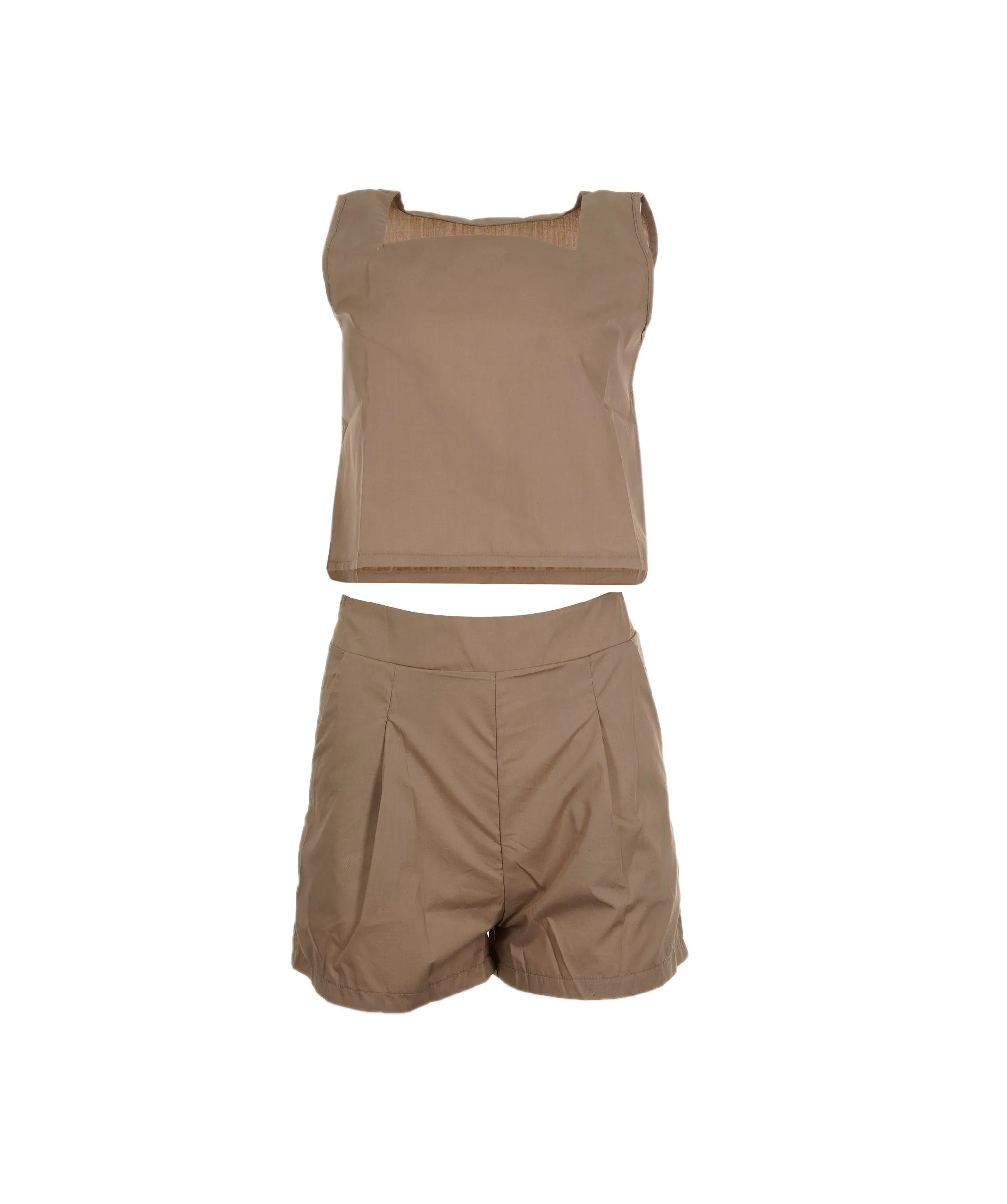 Womens Cotton Linen Cami Outfit Suit Tops Ladies Summer T Shirt Shorts Tracksuit Khaki XL ASL8084