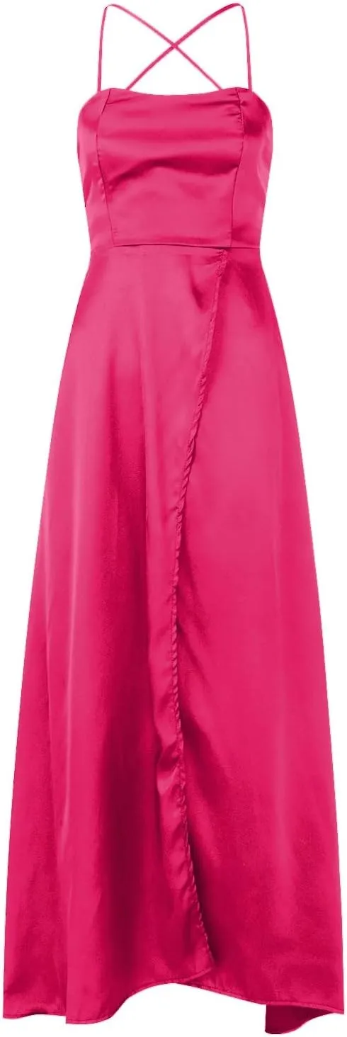 Women's Evening Formal Dresses 2024 Trendy Elegant Prom Dress Solid Satin Backless Split Cocktail Wedding Party Long Dresses