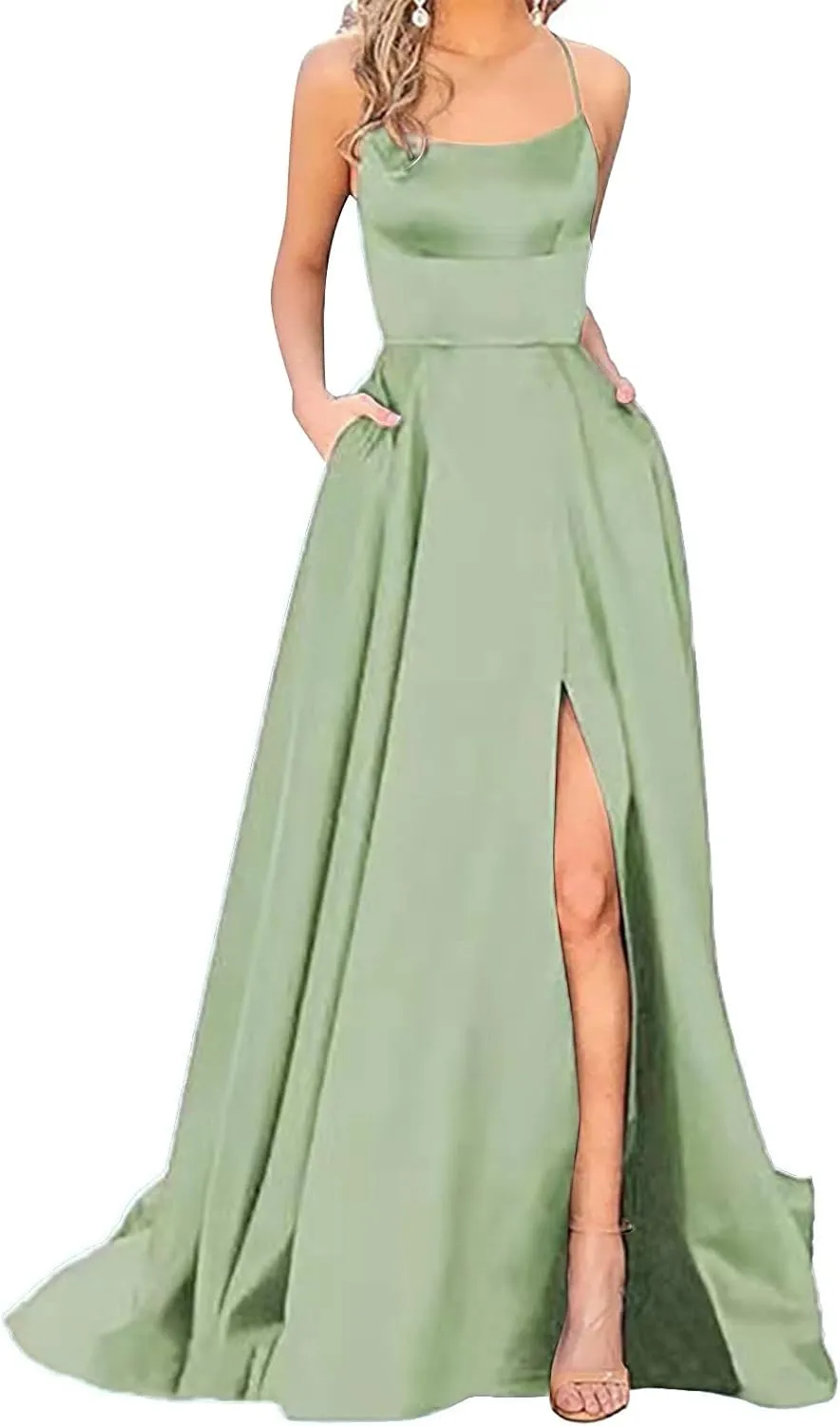 Women's Evening Formal Dresses 2024 Trendy Elegant Prom Dress Solid Satin Backless Split Cocktail Wedding Party Long Dresses