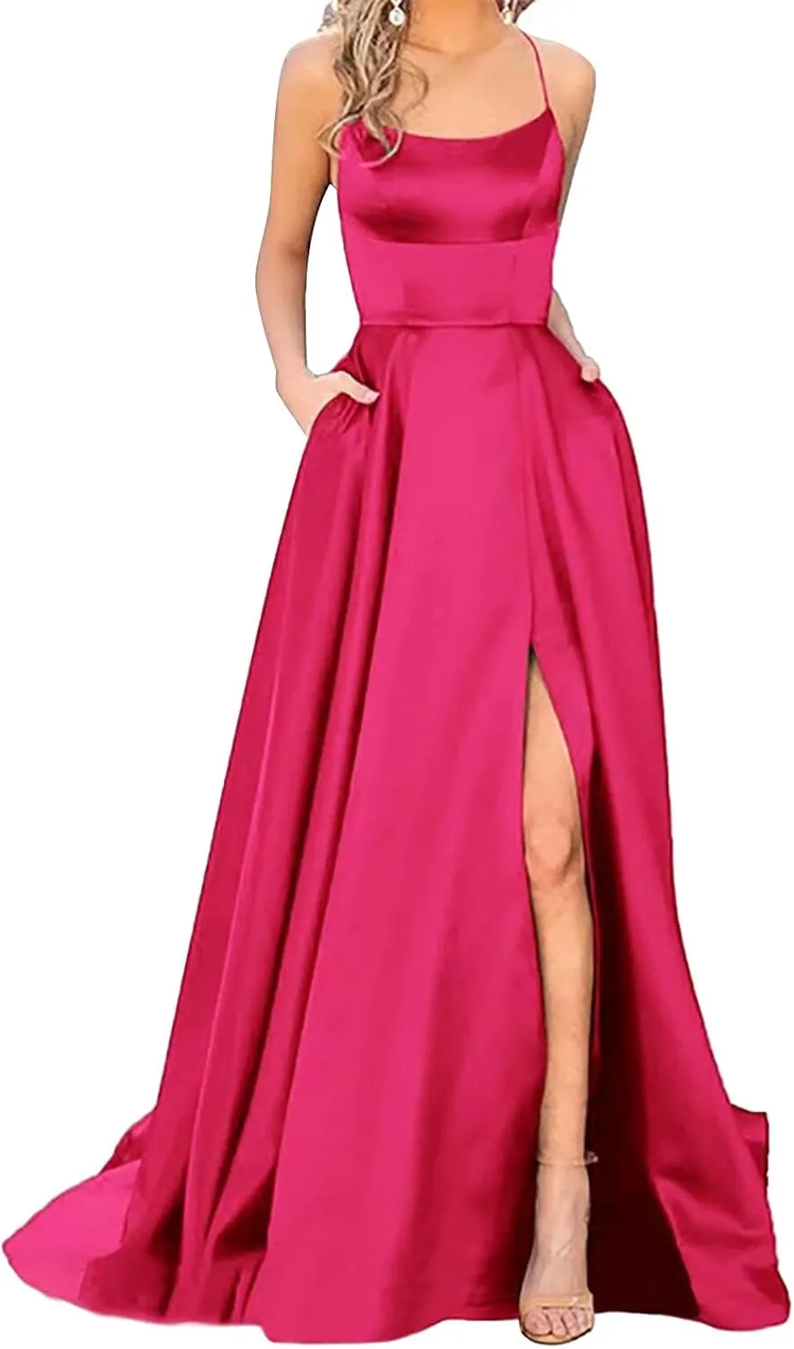 Women's Evening Formal Dresses 2024 Trendy Elegant Prom Dress Solid Satin Backless Split Cocktail Wedding Party Long Dresses