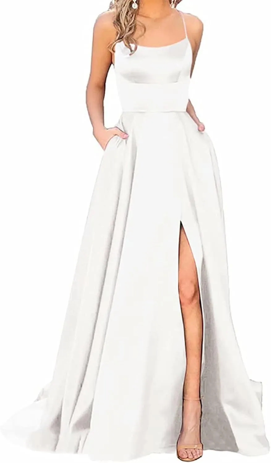 Women's Evening Formal Dresses 2024 Trendy Elegant Prom Dress Solid Satin Backless Split Cocktail Wedding Party Long Dresses