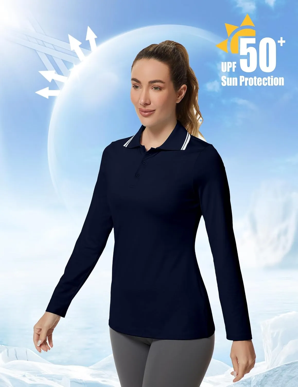 Women's Golf Polo Shirts Long Sleeve Workout Tops UPF 50  Sun Protection Quick Dry Lightweight Active Tennis Shirts
