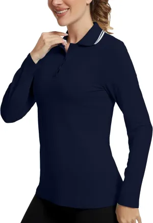 Women's Golf Polo Shirts Long Sleeve Workout Tops UPF 50  Sun Protection Quick Dry Lightweight Active Tennis Shirts