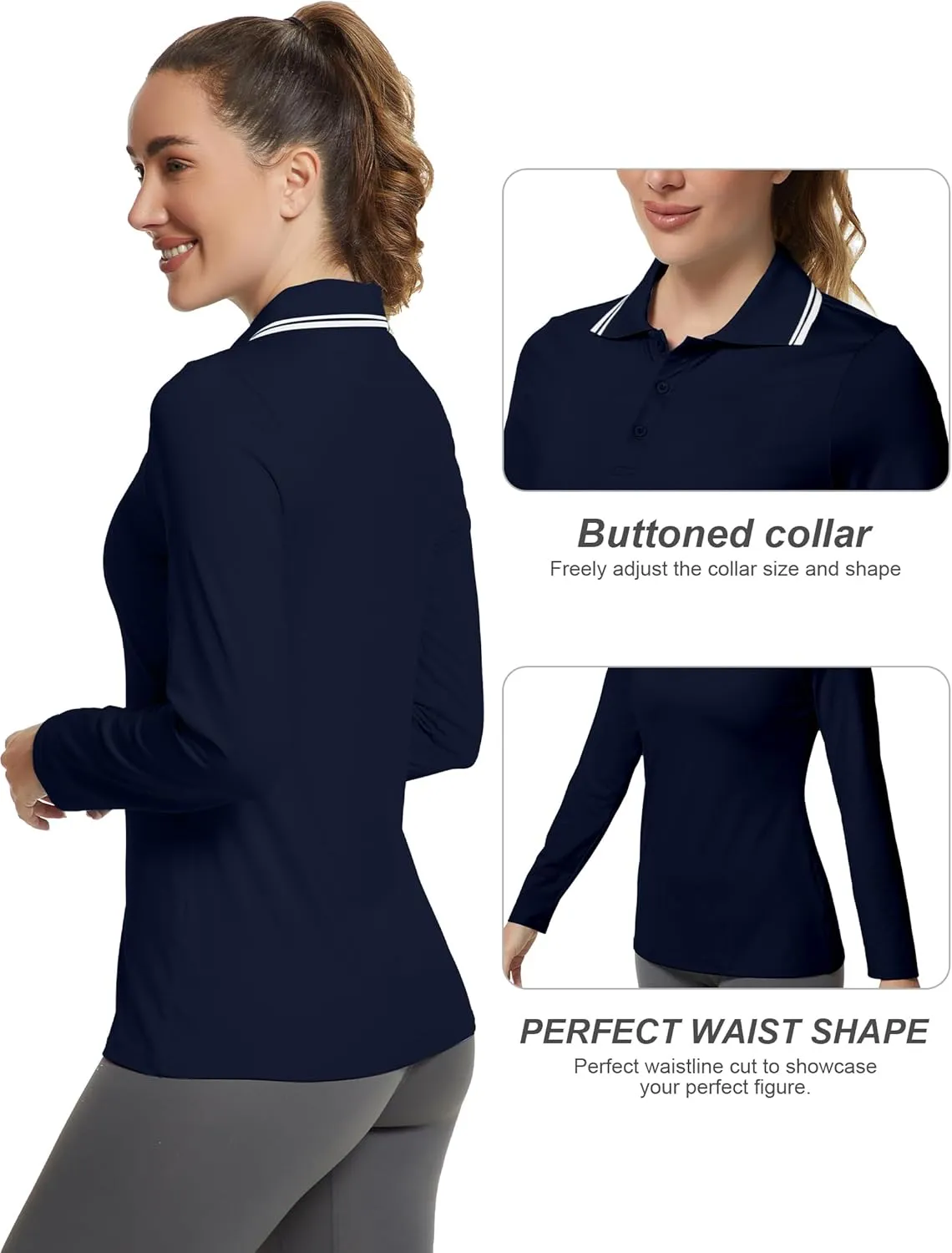 Women's Golf Polo Shirts Long Sleeve Workout Tops UPF 50  Sun Protection Quick Dry Lightweight Active Tennis Shirts