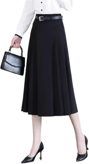 Women's Half-Body Spring High Waist White A-Line Mid-Length Pleated Half-Body Skirt