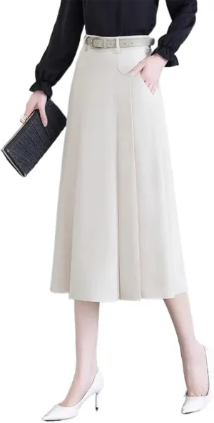 Women's Half-Body Spring High Waist White A-Line Mid-Length Pleated Half-Body Skirt