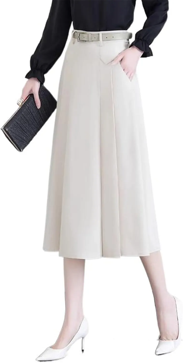 Women's Half-Body Spring High Waist White A-Line Mid-Length Pleated Half-Body Skirt