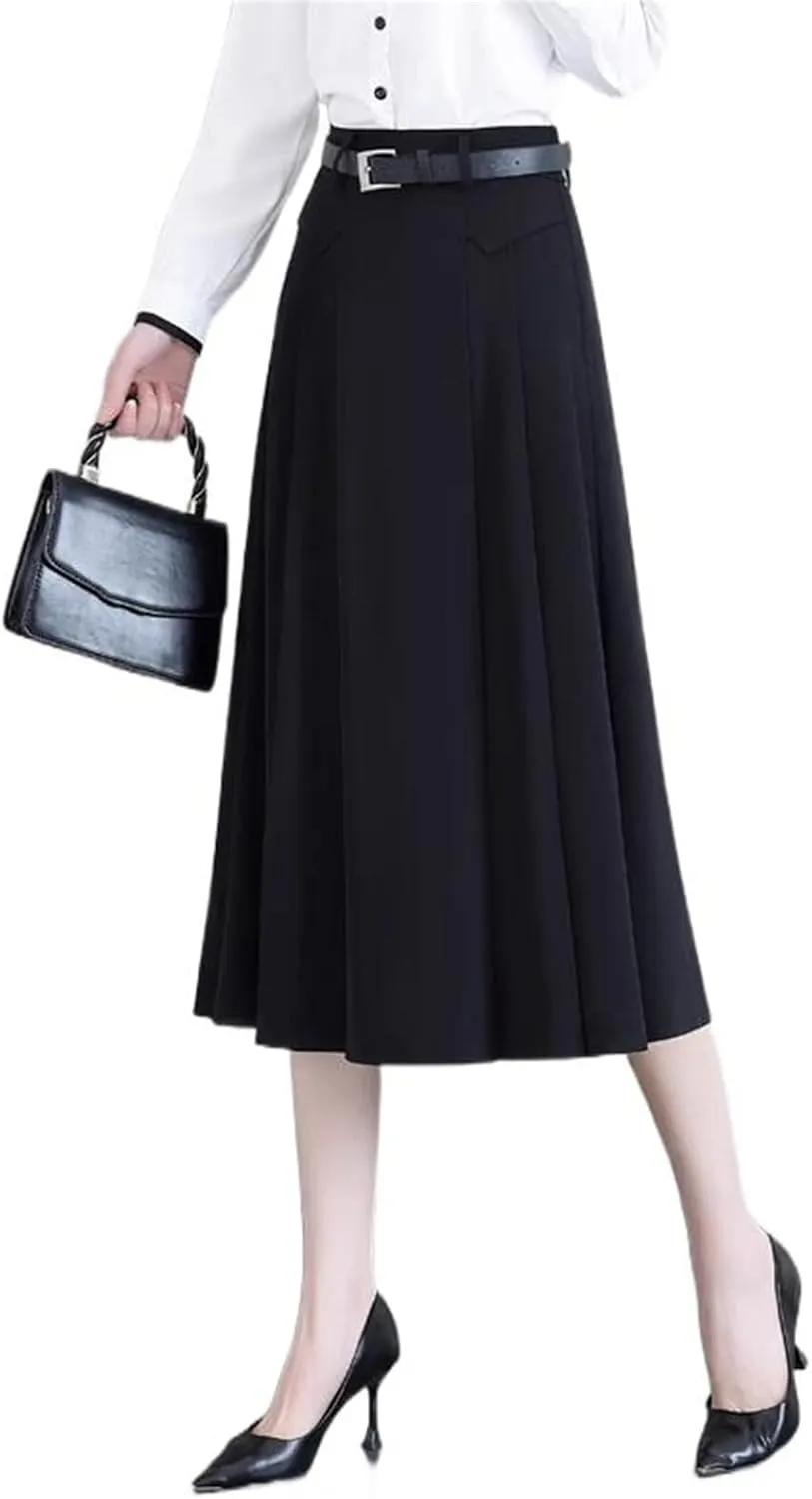 Women's Half-Body Spring High Waist White A-Line Mid-Length Pleated Half-Body Skirt