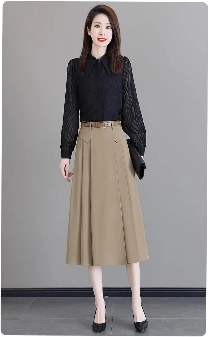 Women's Half-Body Spring High Waist White A-Line Mid-Length Pleated Half-Body Skirt