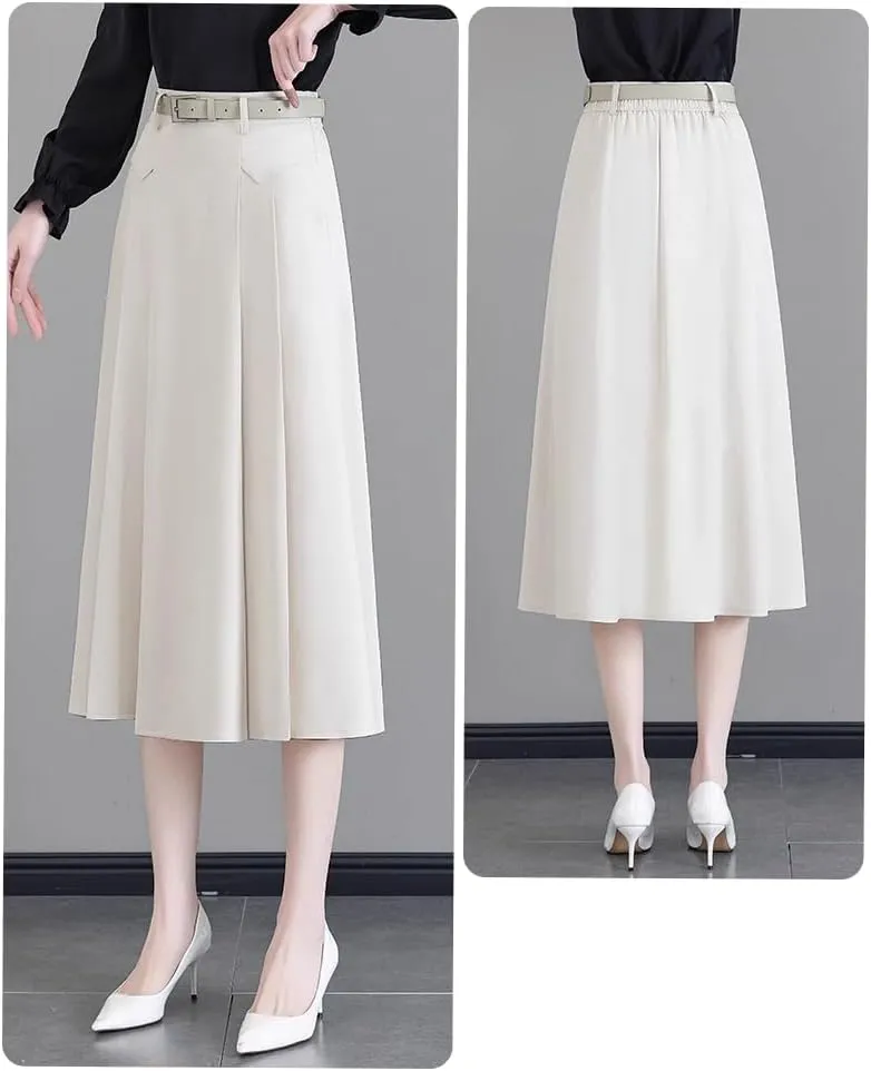 Women's Half-Body Spring High Waist White A-Line Mid-Length Pleated Half-Body Skirt