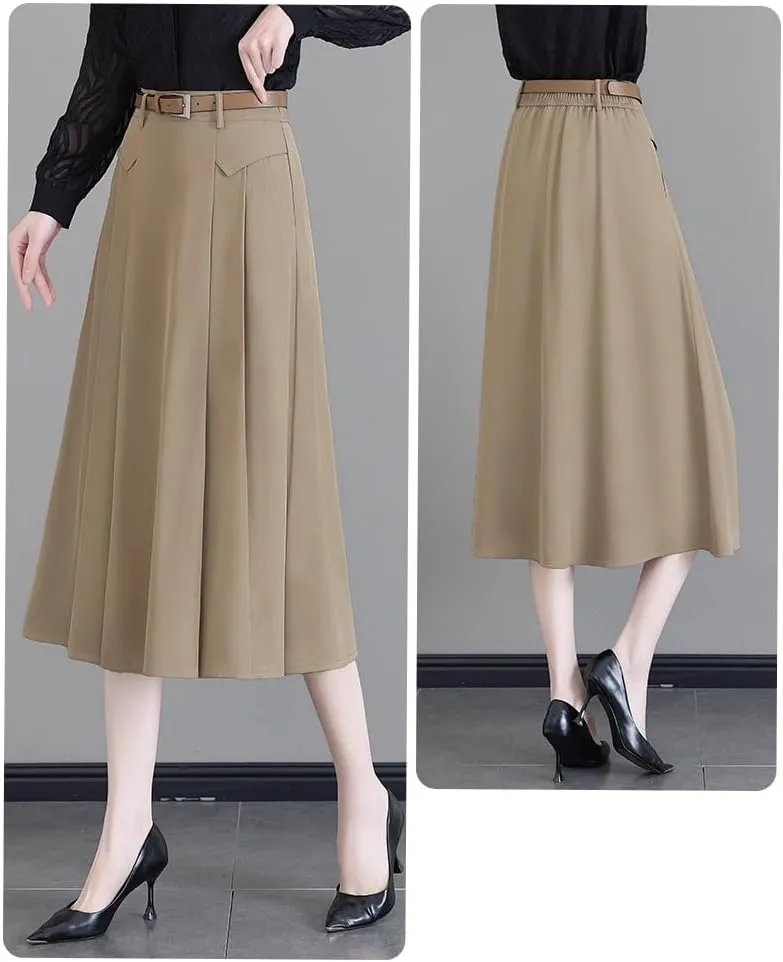 Women's Half-Body Spring High Waist White A-Line Mid-Length Pleated Half-Body Skirt