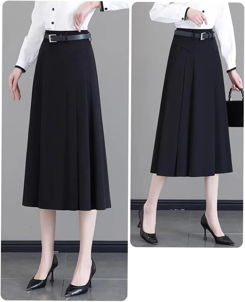 Women's Half-Body Spring High Waist White A-Line Mid-Length Pleated Half-Body Skirt