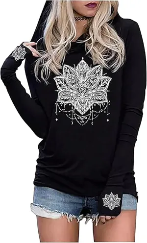 Womens Hoodies Funny Graphic Long Sleeve Shirts Casual Loose Fit Lightweight Pullovers Tops