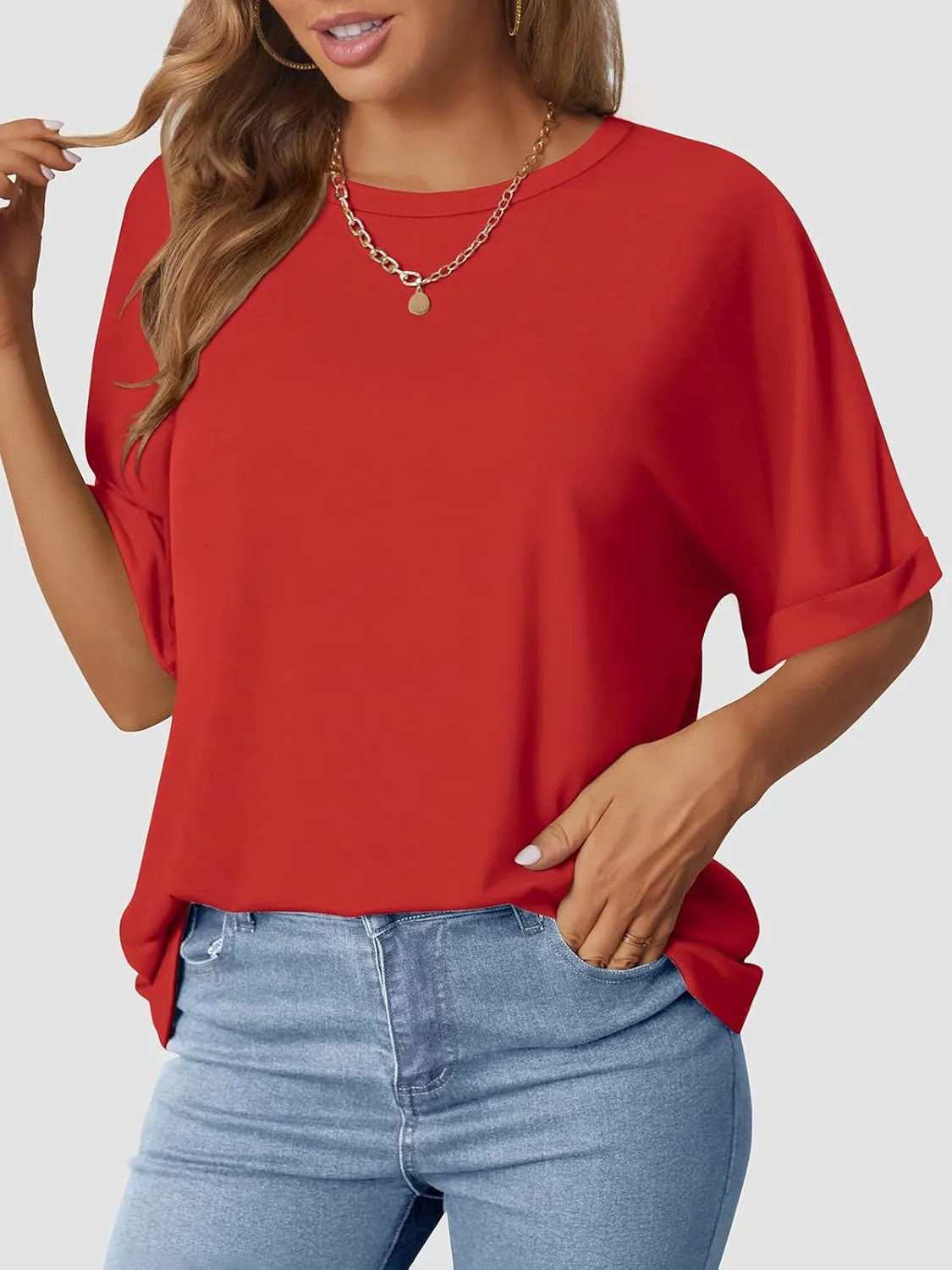 Women's Oversized T Shirts Short Sleeve Crewneck Summer Tops Casual Loose Basic Tee Shirts 2025 Trendy Clothes