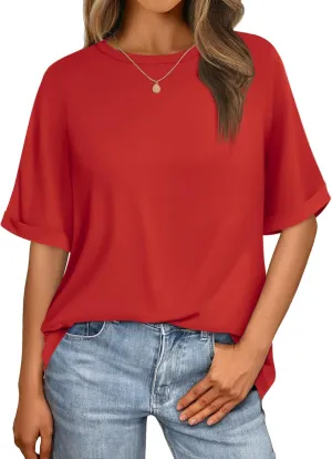 Women's Oversized T Shirts Short Sleeve Crewneck Summer Tops Casual Loose Basic Tee Shirts 2025 Trendy Clothes