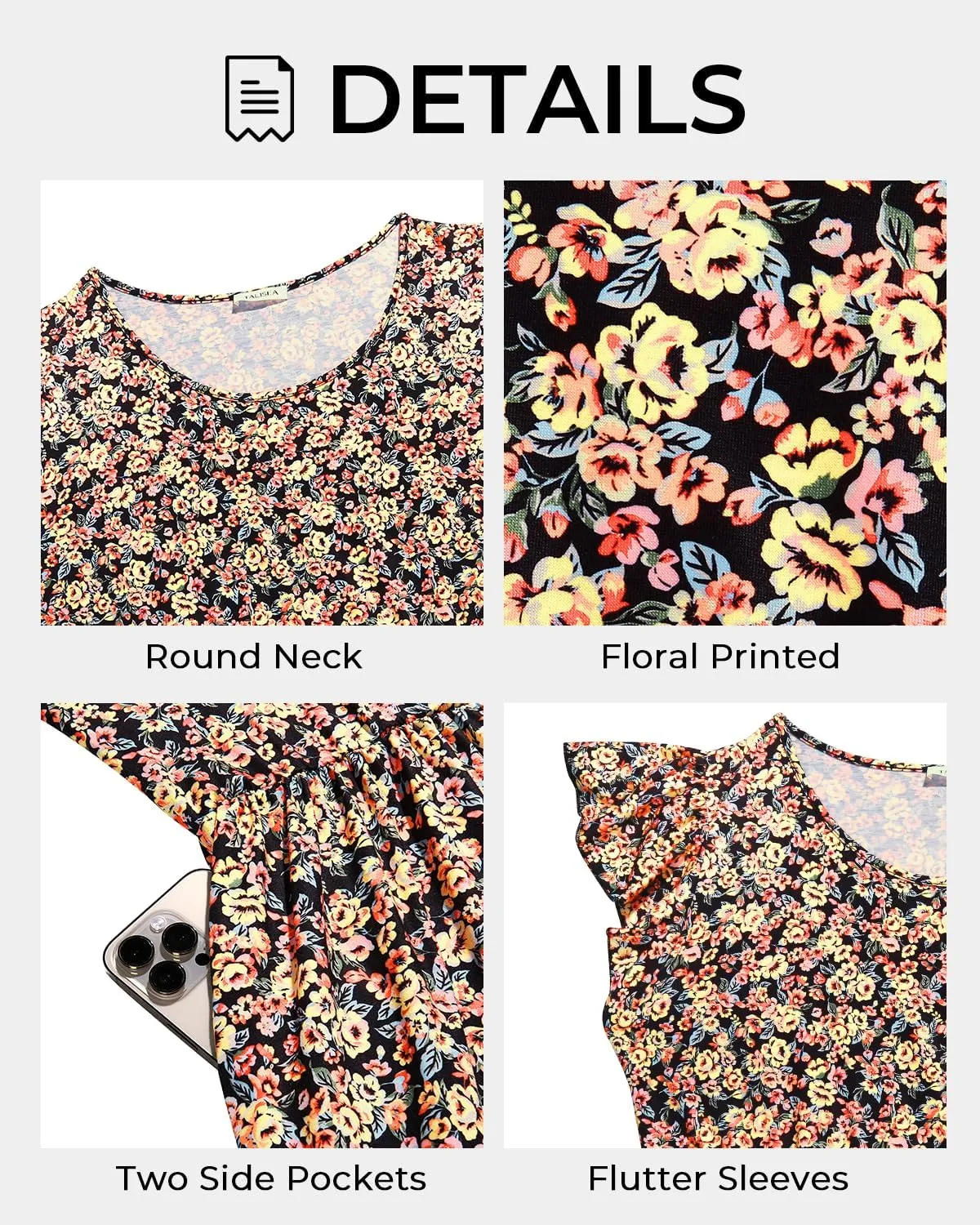 Women's Plus Size Casual Summer Tiered Flutter Sleeve Swing Short Babydoll Dress with Pockets