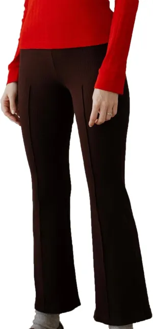 Women's Rib Flare Pants Elastic High Waist Seamed Creases Bell Bottom Trousers Workout Sweatpants