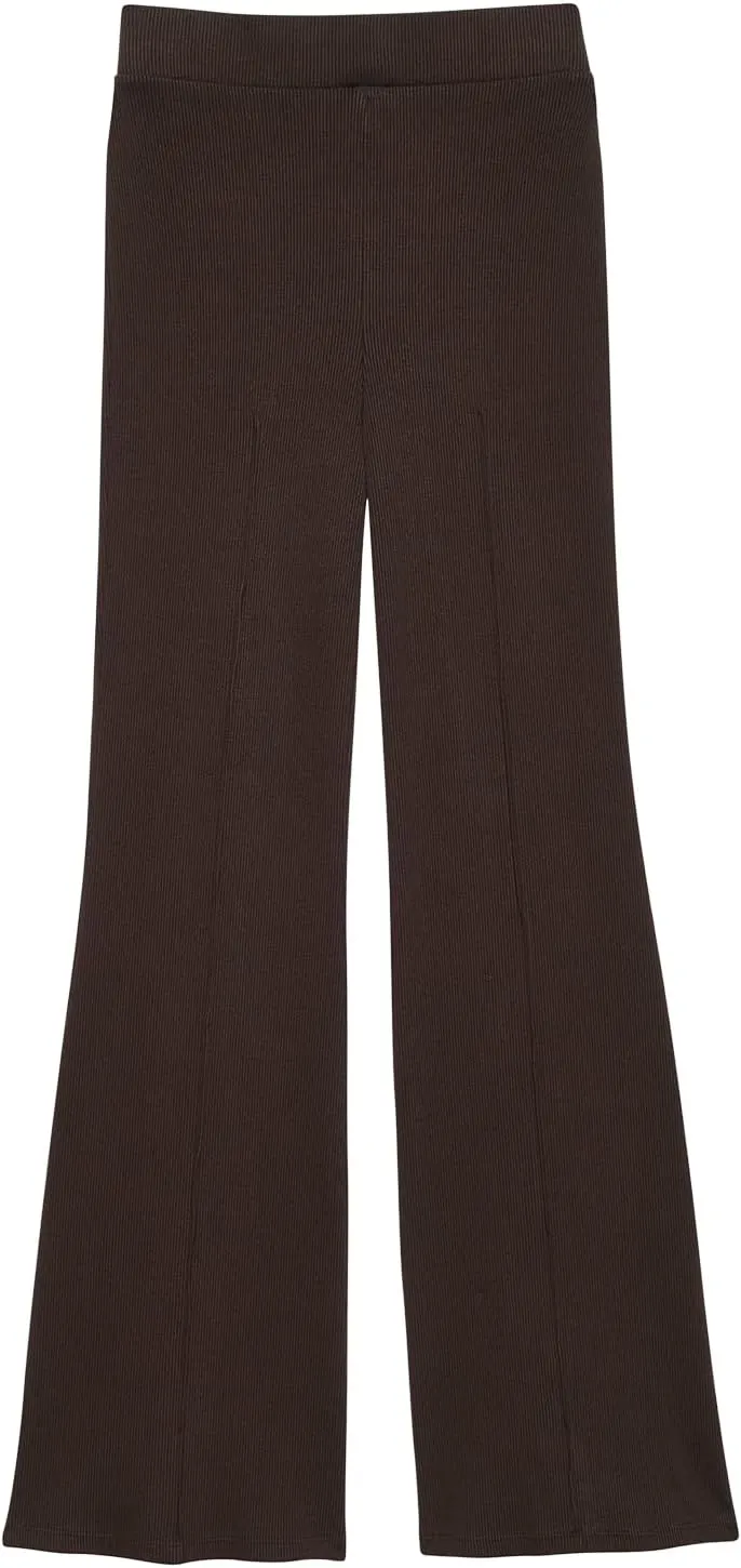Women's Rib Flare Pants Elastic High Waist Seamed Creases Bell Bottom Trousers Workout Sweatpants