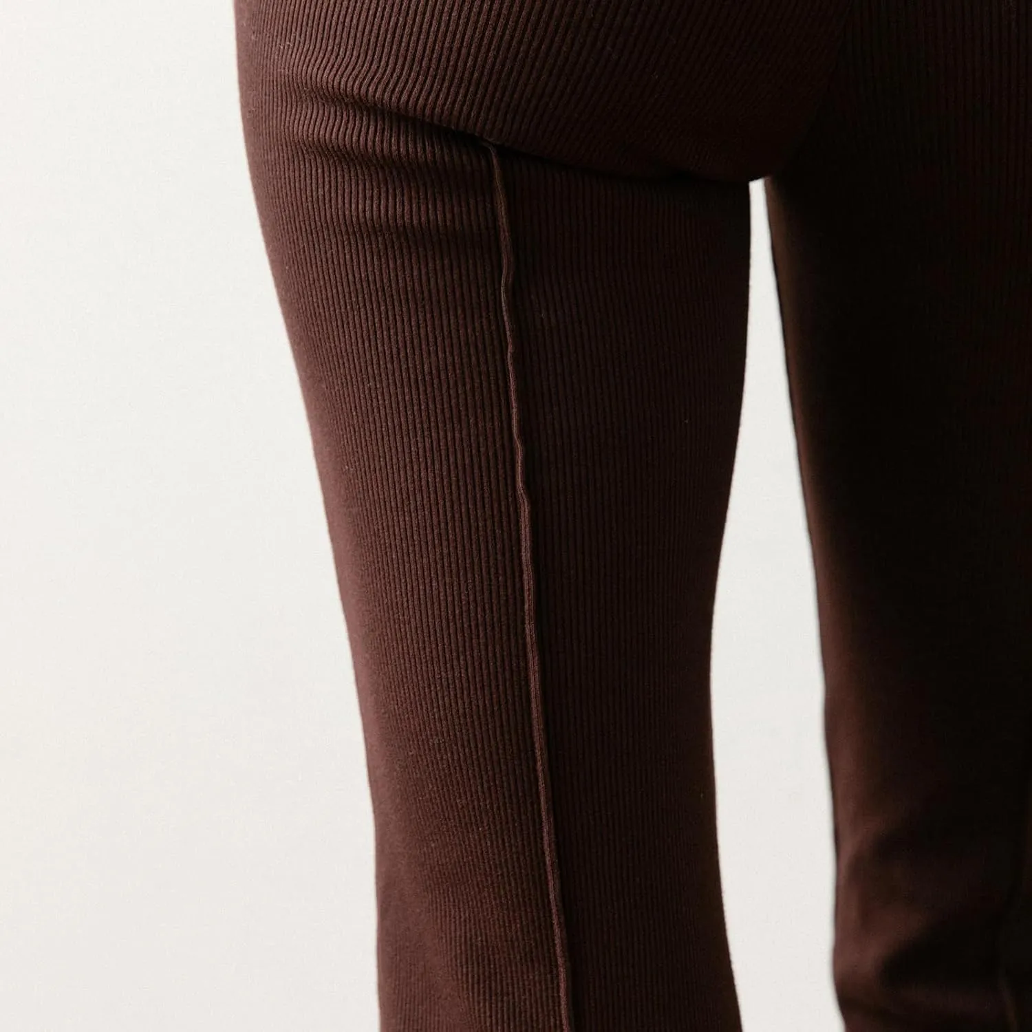 Women's Rib Flare Pants Elastic High Waist Seamed Creases Bell Bottom Trousers Workout Sweatpants