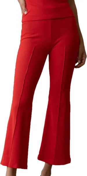 Women's Rib Flare Pants Elastic High Waist Seamed Creases Bell Bottom Trousers Workout Sweatpants