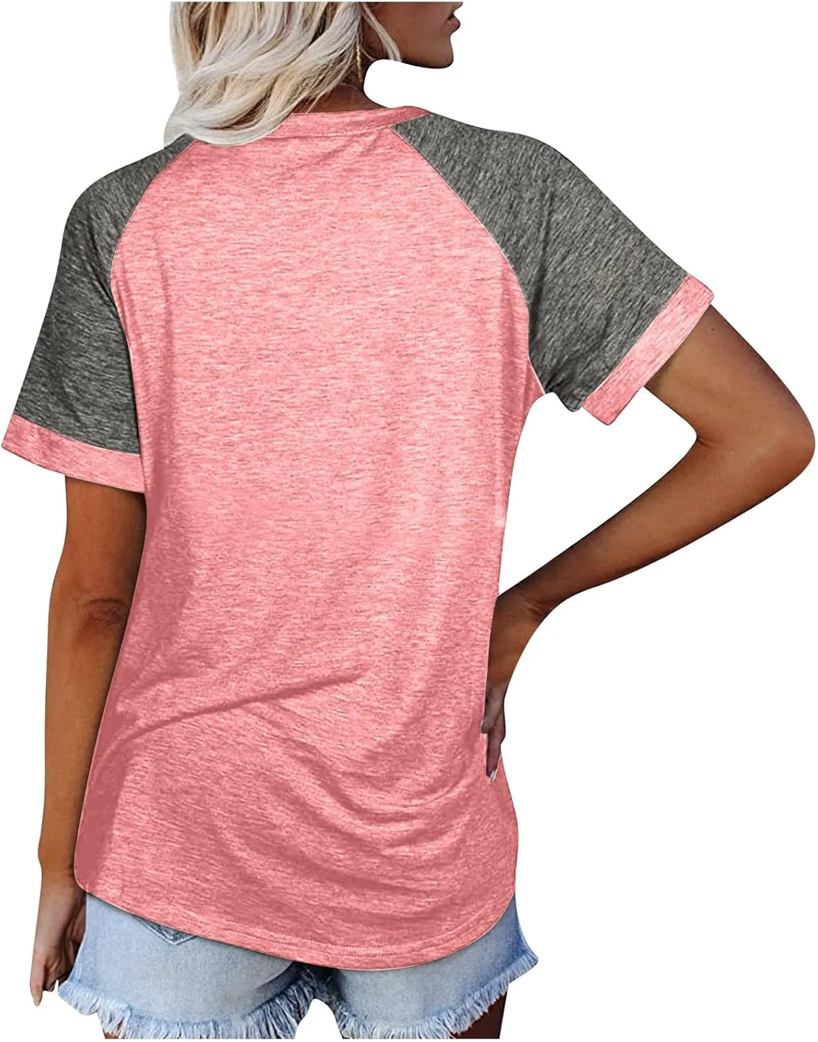 Women's Short Raglan Sleeve T-Shirts Trendy Casual Color Block Crewneck Tops Daily Outdoor Loose Fit Spring Shirts