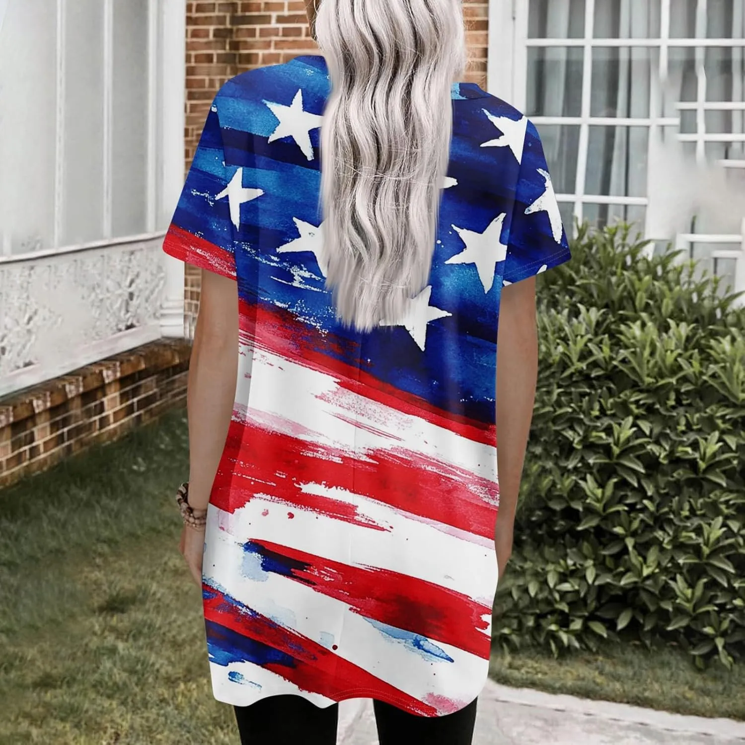 Womens Summer 2025 Casual Short Sleeve V Neck Shirts Loose Fit Oversized Tshirts Tunic Tops With Pockets