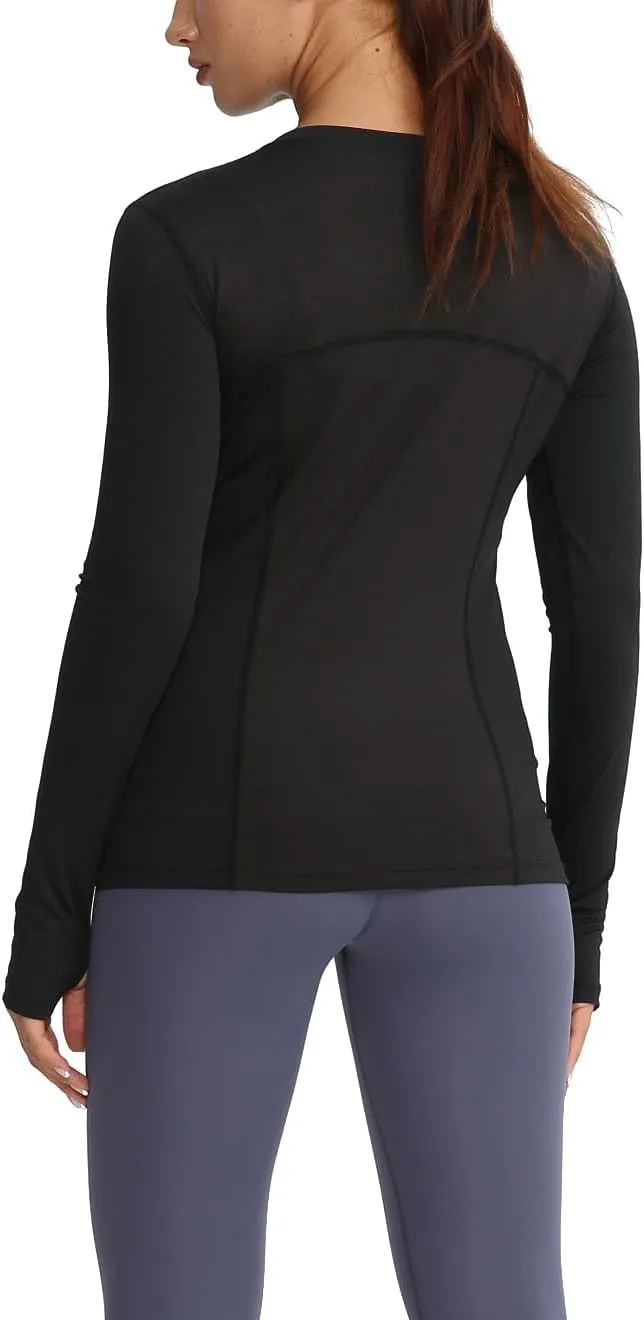 Women's Sun Protection Compression Shirts UPF 50  Long Sleeve Workout T-Shirts Rash Guard Athletic Tops