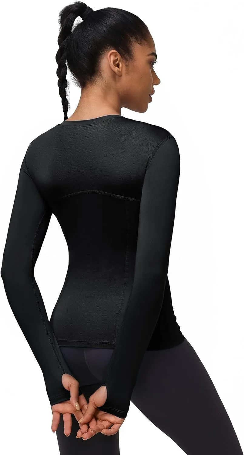 Women's Sun Protection Compression Shirts UPF 50  Long Sleeve Workout T-Shirts Rash Guard Athletic Tops