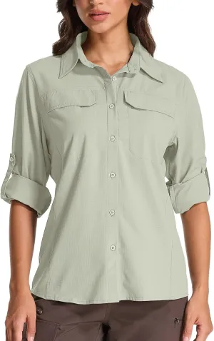 Womens Sun Protection Safari Shirts UPF 50  UV Long Sleeve Outdoor Cool Quick Dry Fishing Hiking Shirts