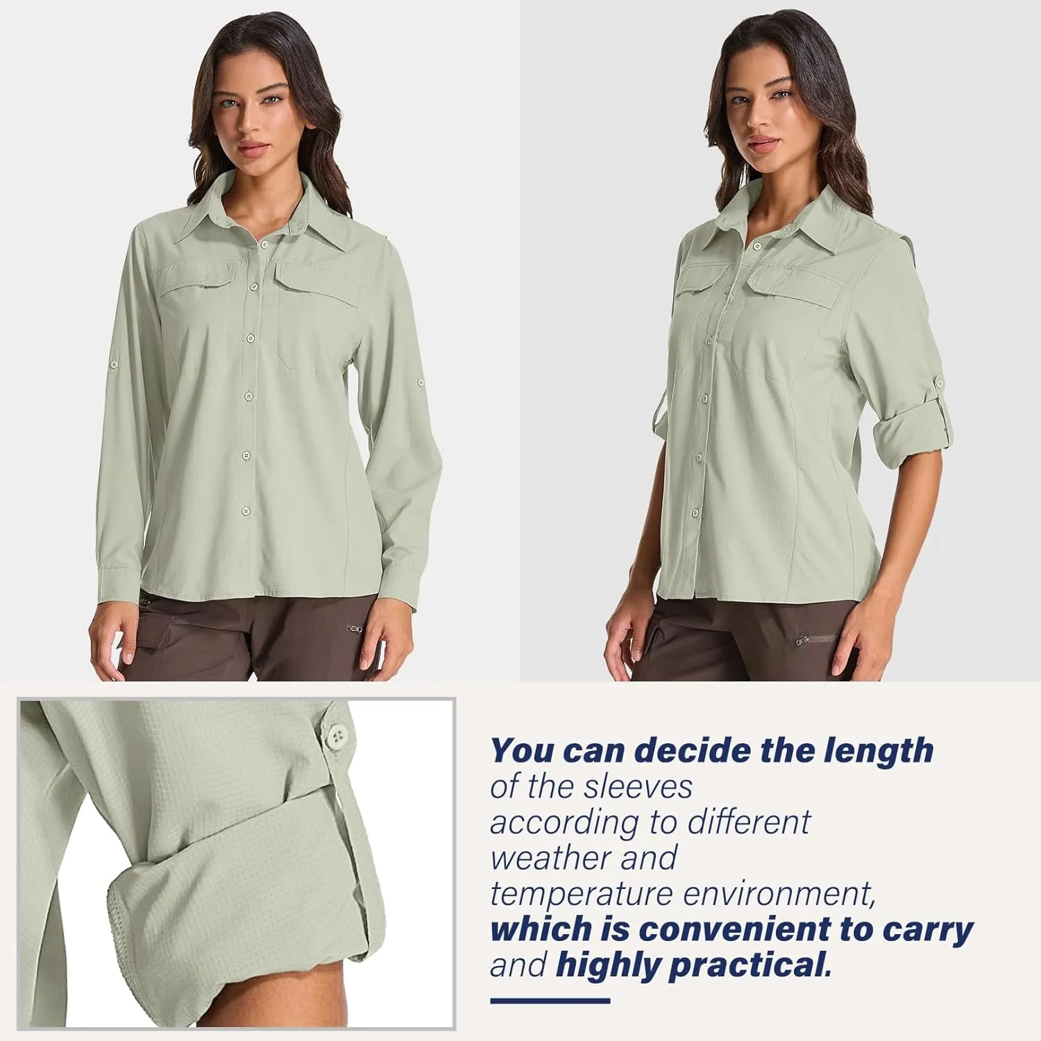 Womens Sun Protection Safari Shirts UPF 50  UV Long Sleeve Outdoor Cool Quick Dry Fishing Hiking Shirts